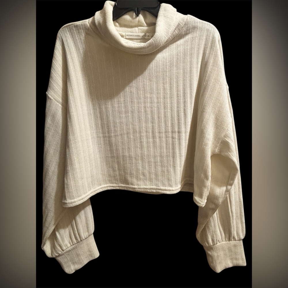 NWT: Altar’D State Margot Ribbed Turtleneck Top in Ivory Size XL
